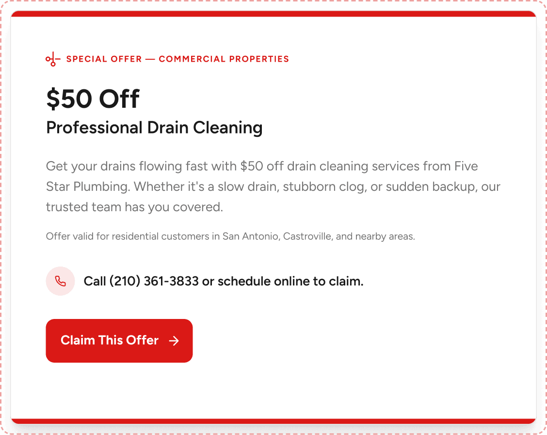 $50 off professional drain cleaning coupon